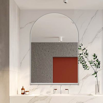  Arched Mirror Cabinet with Shelves, 24x36in, White