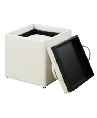 17.5" Faux Leather Park Avenue Ottoman with Stool and Tray