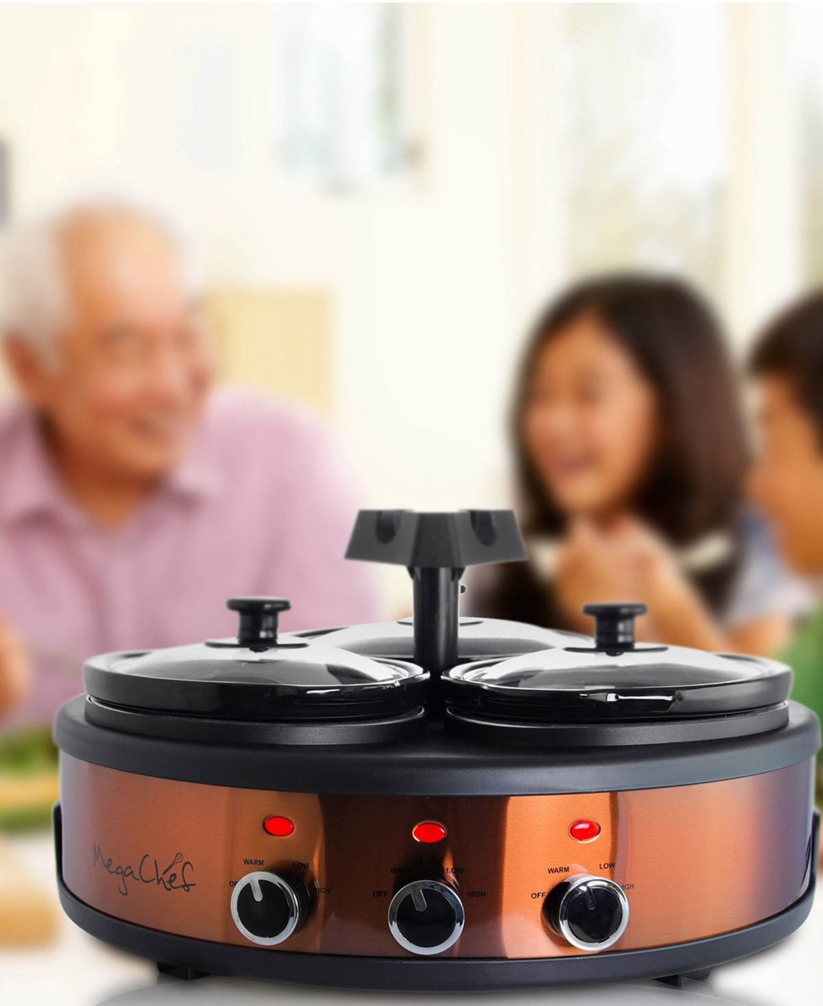 Megachef Triple 1.5 Quart Slow Cooker And Buffet Server In Copper