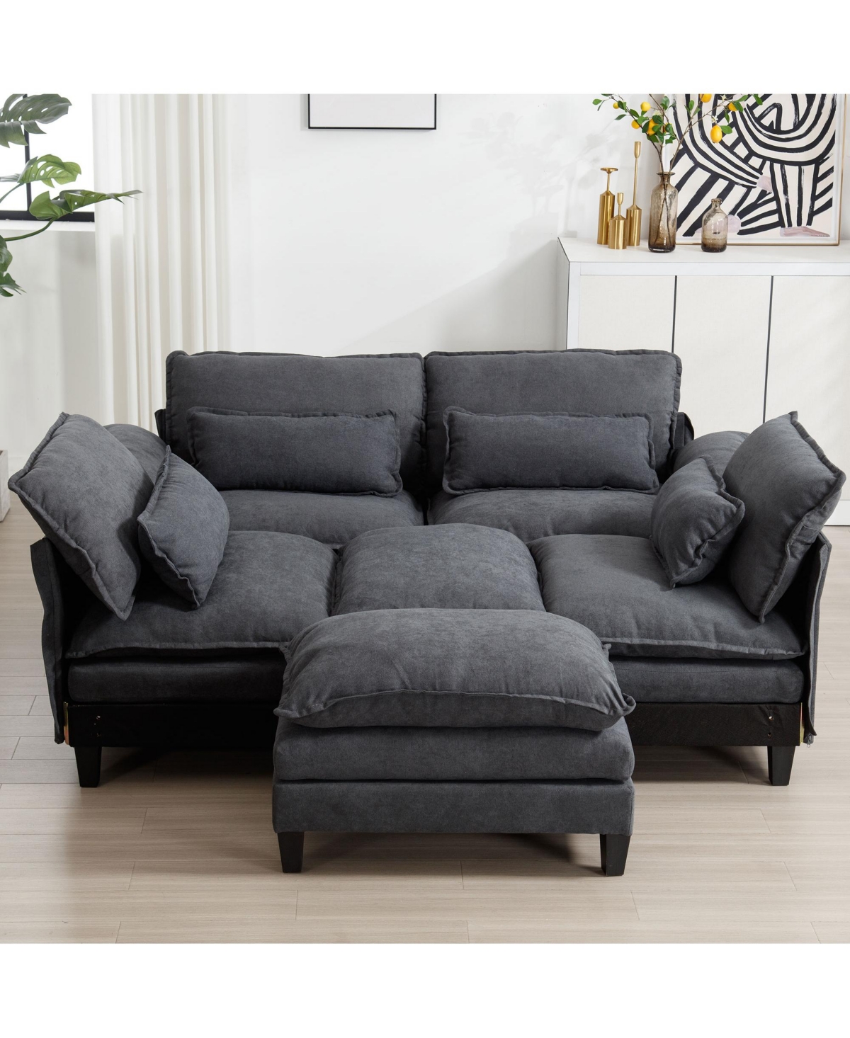 154.8" Oversized Modular Sofa, Ice Velvet Large U-Shaped Couch Comfy Upholstered 4-Seat Sofa with 2 Ottoman, 4 Lumbar Pillow, Deep Seat Couch for