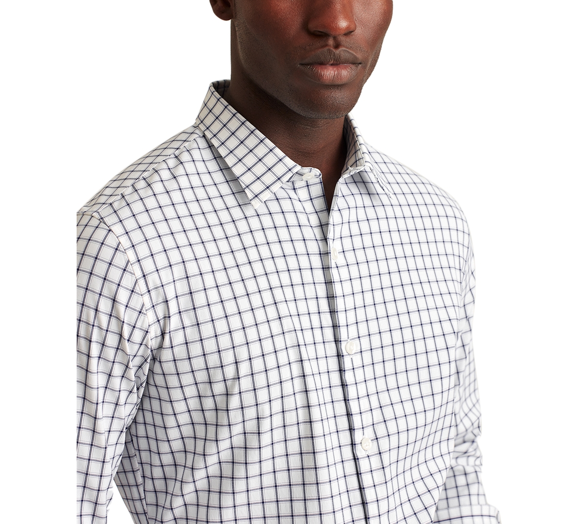 Men's Slim Fit Long Sleeve Button-Front Grid-Pattern Tech Shirt - Blue Horden Check