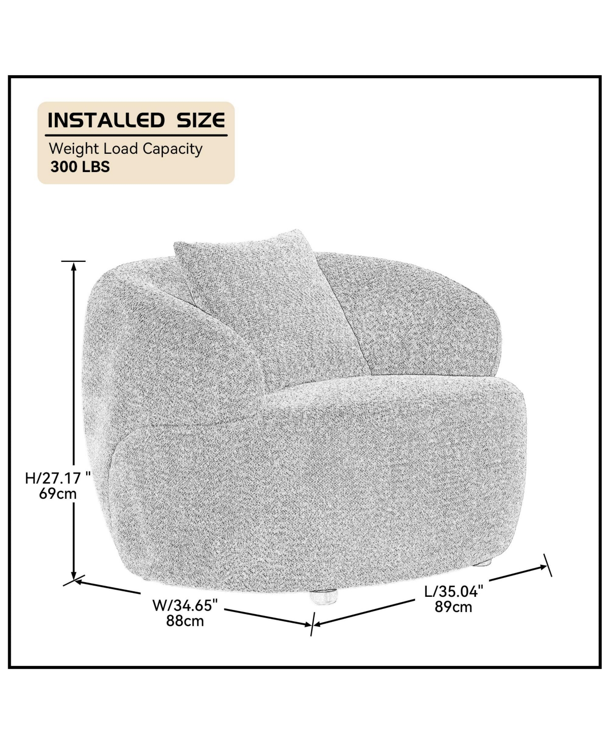 Streamdale Furniture 360 Swivel Mid Century Modern Curved Sofa, 1-Seat Cloud couch Boucle sofa Fabric Couch, Orange