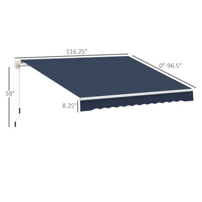 10' x 8' Retractable Awning, Patio Awnings, Sunshade Shelter w/ Manual Crank Handle, UV & Water-Resistant Fabric and Aluminum Frame for Deck, Balcony, Yard, Blue