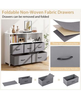 5-Drawer Dresser for Bedroom Chest of Drawers with 2 Large Fabric Bins