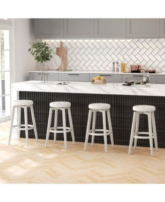 30" Swivel Bar Stool Set of 2 Upholstered Bar Height Rubber Wood Frame