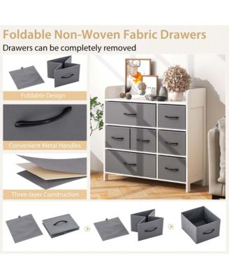 7-Drawer Dresser for Bedroom Chest of Drawers with 2 Large Fabric Bins