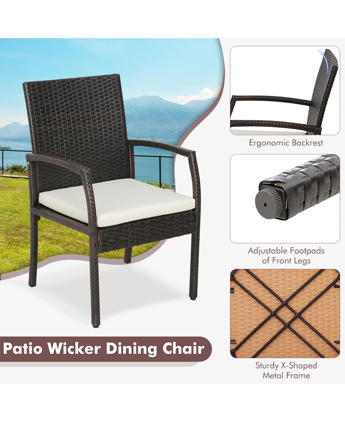 Costway 4PCS Patio Pe Wicker Dining Chairs with Soft Zippered Cushion Armchairs Backyard