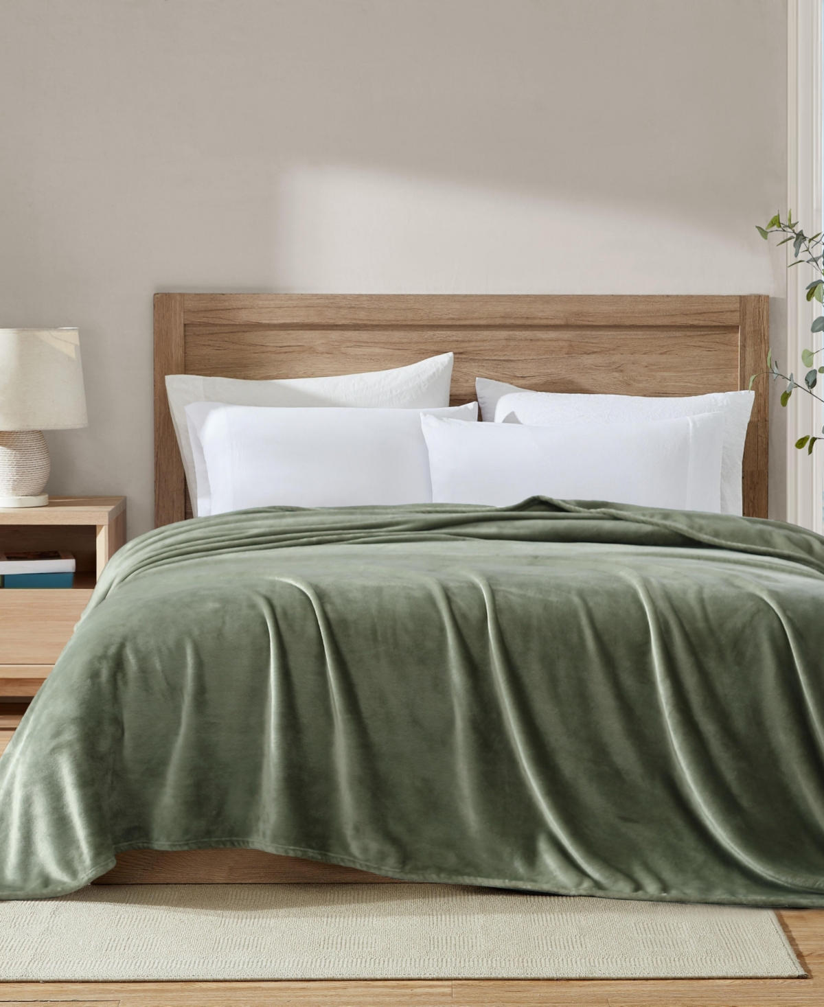 Nautica Solid Ultra Soft Plush Fleece Blanket, King In Fern Green
