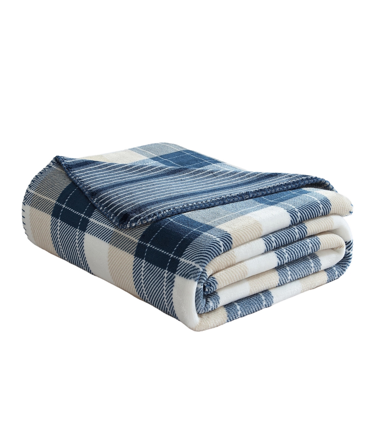 Nautica Brushed Flannel Throw, 70" X 50" In Navy,white