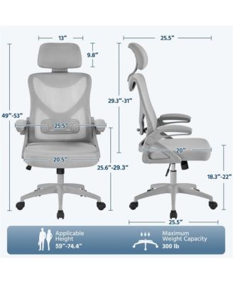 High Back Mesh Office Chair with 90° Flip-up Armrest, Adjustable Padded Headrest, Lumbar Support