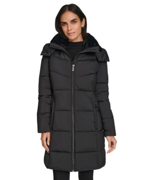 Женские куртки Calvin Klein Hooded Faux-Fur-Lined Midi Puffer Coat