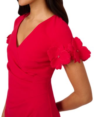 Women's Petal-Sleeve Faux-Wrap Crepe Sheath Dress