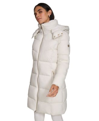 Women's Hooded Faux-Fur-Lined Midi Puffer Coat