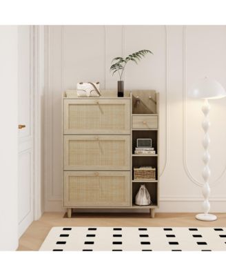 Streamdale Bohemian Shoe Cabinet with Rattan Drawers and Shelves