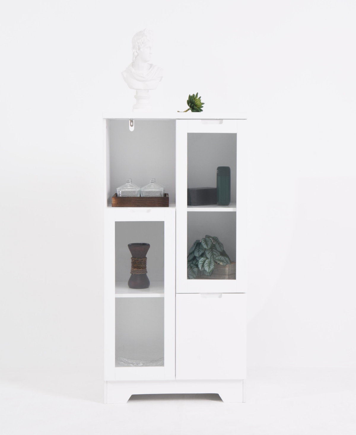 Streamdale Furniture Wooden Floor Cabinet with 2 Glass Doors and 2 Storage Space, White, Living Room Bathroom Entryway White