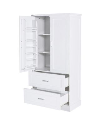 Simplie Fun Tall Bathroom Storage Cabinet, Cabinet with Two Doors and Drawers, Adjustable Shelf, MDF Board, White