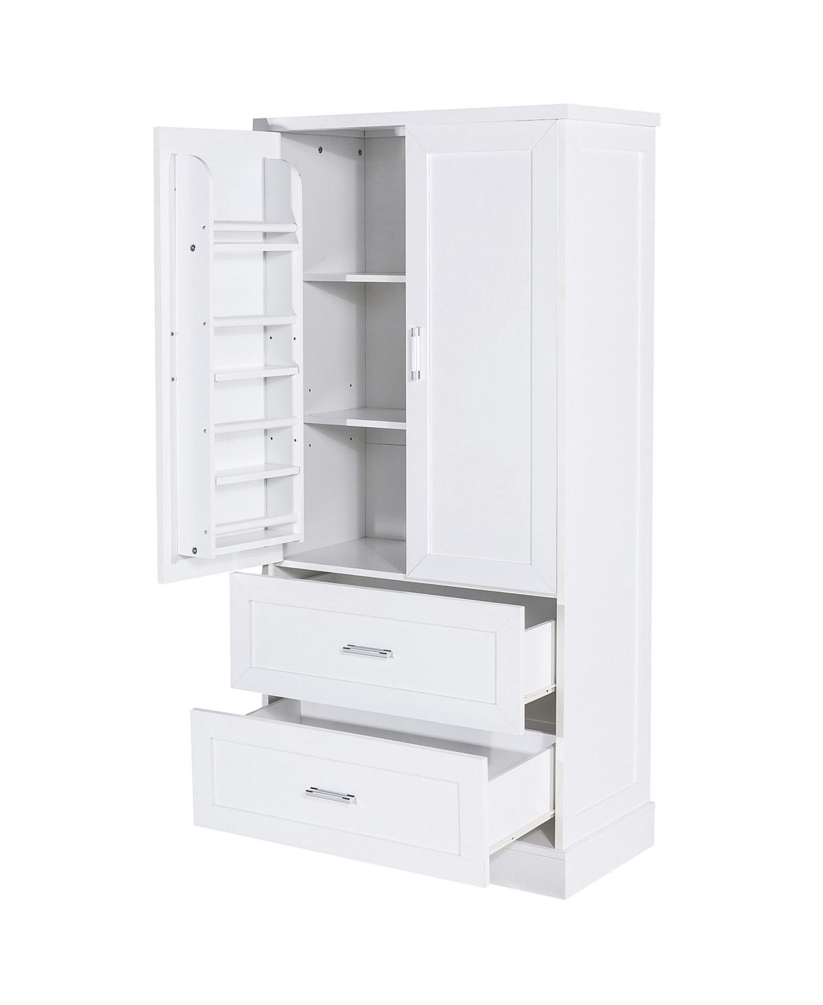 Simplie Fun Tall Bathroom Storage Cabinet, Cabinet with Two Doors and Drawers, Adjustable Shelf, Mdf Board, White