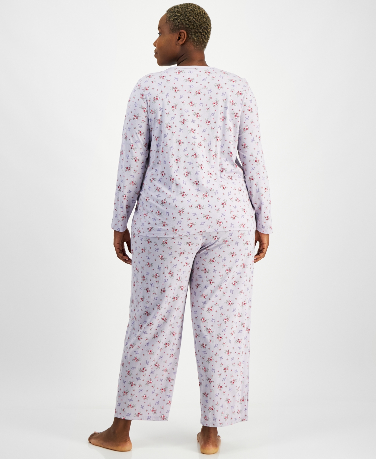 Charter Club Plus Size Cotton Printed Button-Front Pajama Set, Created for Macy's