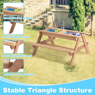 Streamdale Kids Wooden 3-in-1 Picnic Table with Umbrella & Sand/Water Play