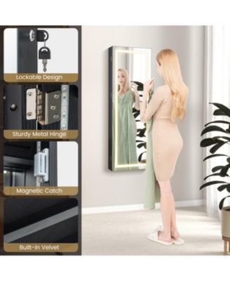 42.5 Inches Lockable Jewelry Mirror Wall Cabinet with 3-Color LED Lights