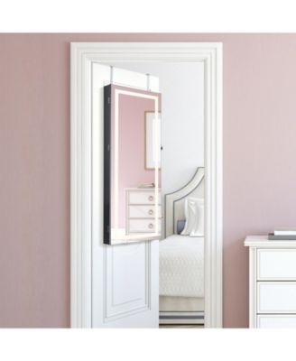 42.5 Inches Lockable Jewelry Mirror Wall Cabinet with 3-Color LED Lights