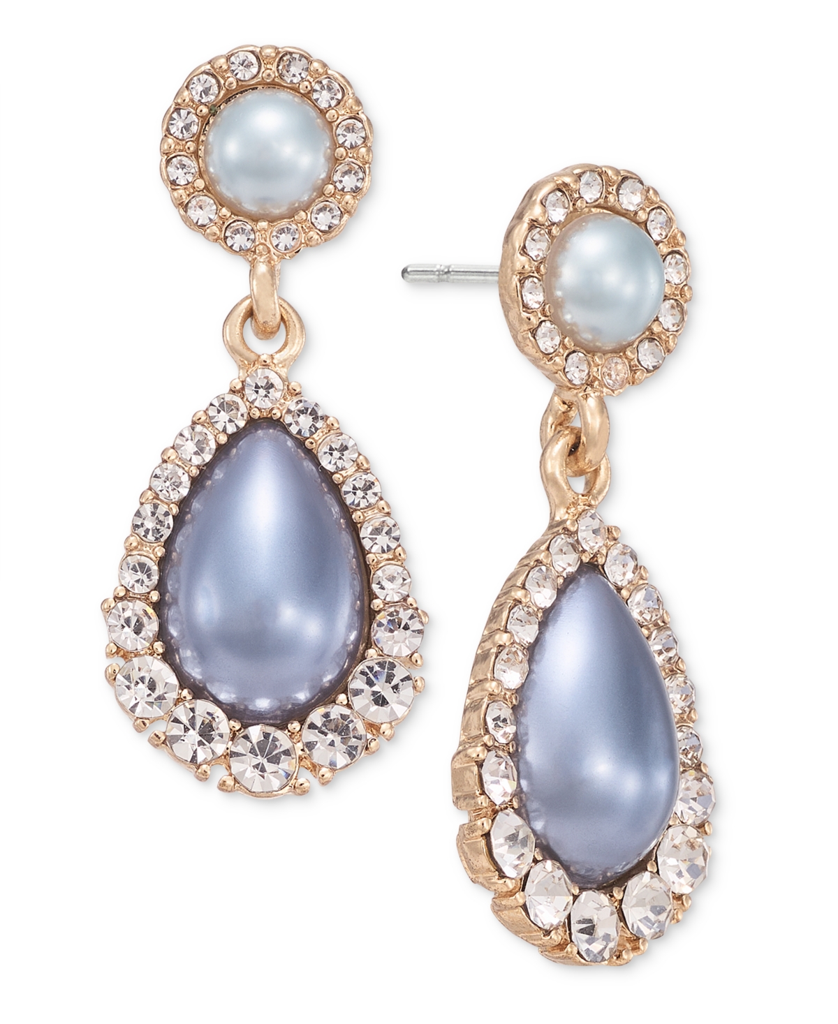 Gold-Tone Pave & Color Imitation Pearl Drop Earrings, Created for Macy's - Blue