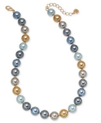 Charter Club - Gold-Tone Bead & Color Imitation Pearl All-Around Collar Necklace, 16" + 2" extender