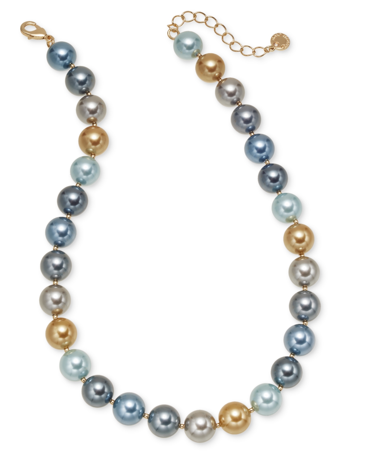 Gold-Tone Bead & Color Imitation Pearl All-Around Collar Necklace, 16" + 2" extender, Created for Macy's - Blue