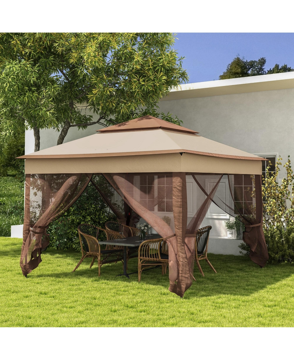 Streamdale Furniture 11' x 11' Pop Up Canopy, Outdoor Patio Gazebo Shelter with Removable Zipper Netting, Instant Event Tent w/ 114 Square Feet of Sha