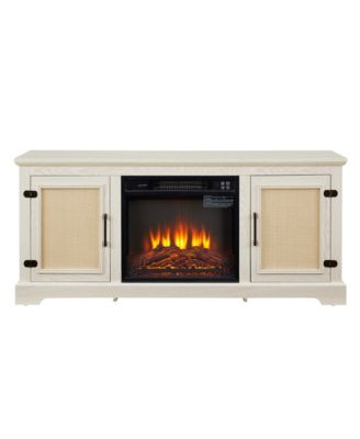 Farmhouse Rattan TV Stand with Electric Fireplace, 65"W