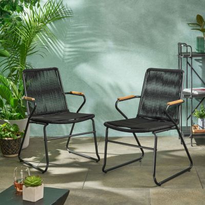 Modern Rope Weave Outdoor Chairs With Iron Frames