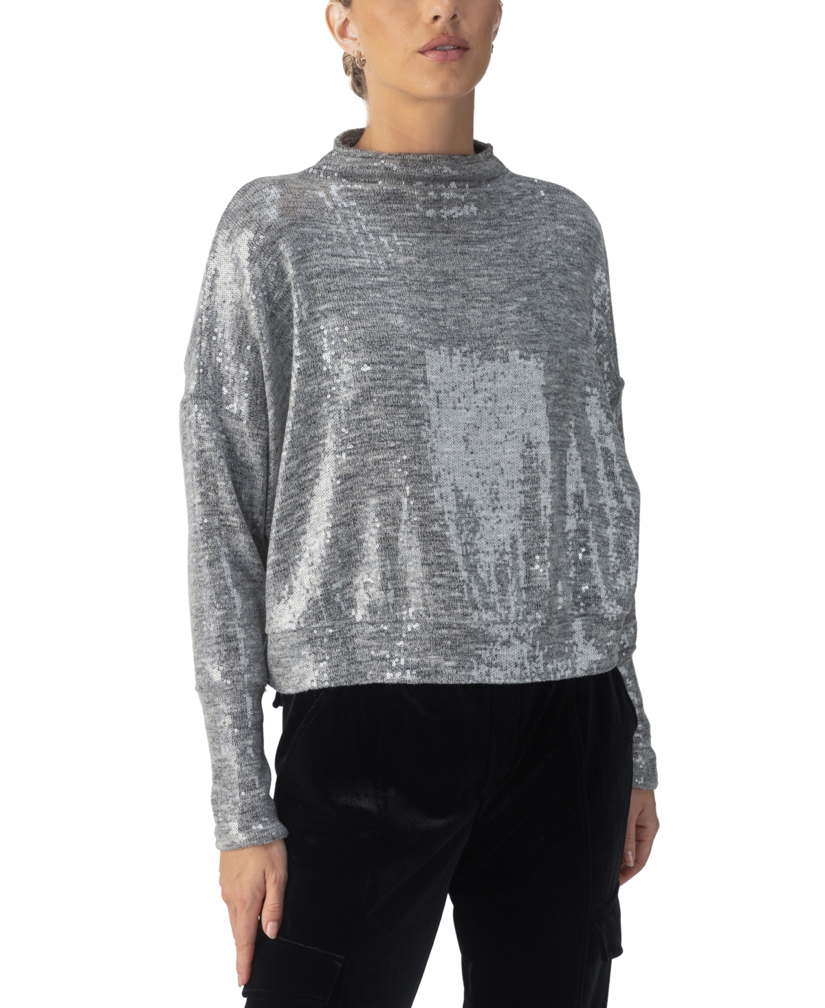 Sanctuary Women's Sequinned Funnel-Neck Top
