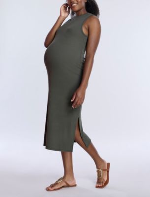 Maternity Crew Neck Rib Knit Sleeveless Midi Dress - Motherhood