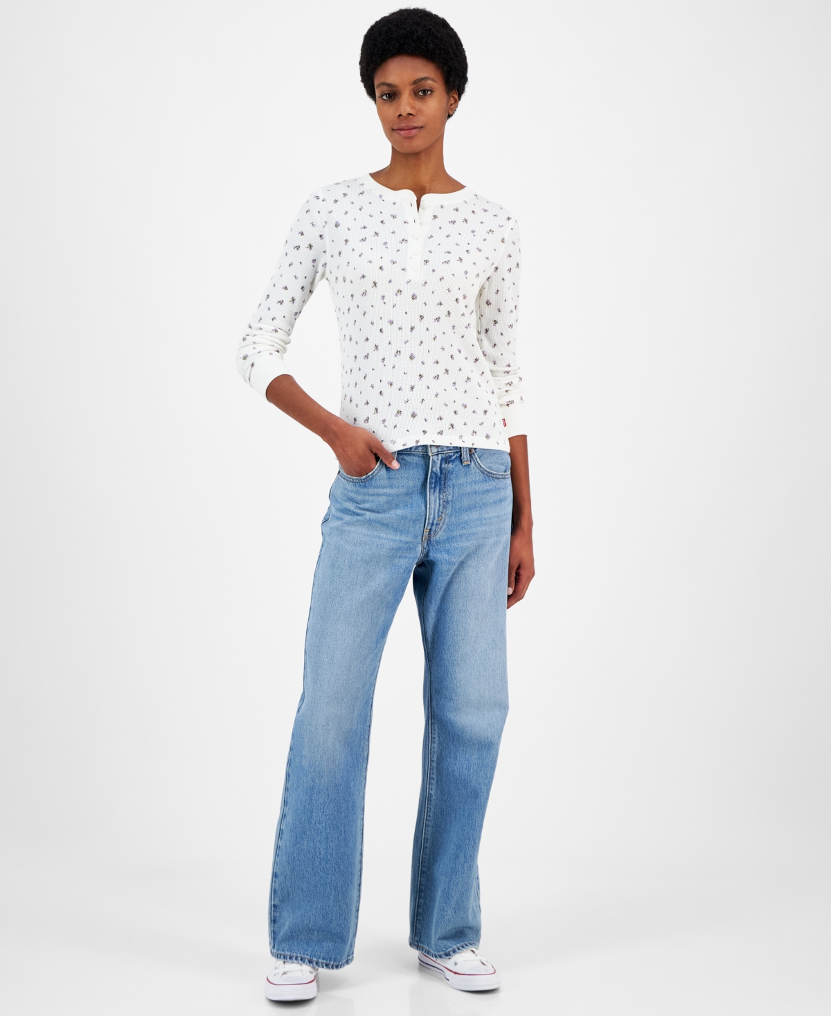 Levi's Women's Jakob Long Sleeve Waffle-Knit Henley Top