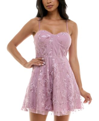 Trixxi - Juniors' Embroidered Corset Fit & Flare Dress