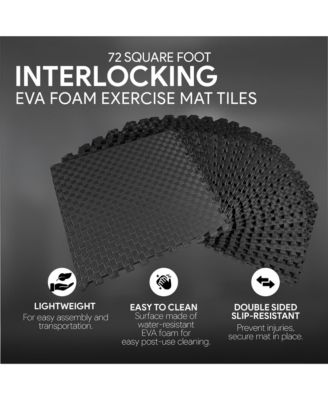 BalanceFrom Fitness 72 Sq Ft Interlocking EVA Foam Exercise Mat Tiles, Black