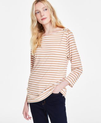 Jones New York - Women's Striped Boat-Neck Button-Shoulder Top