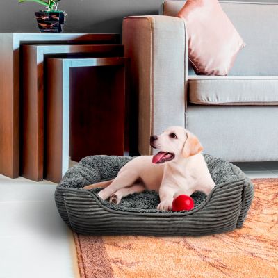 Rectangle Dog Bed, Durable Sleeping Calming Cuddler for Pets, Super Plush Corduroy Sherpa
