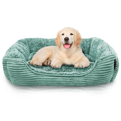 Rectangle Dog Bed, Durable Sleeping Calming Cuddler for Pets, Super Plush Corduroy Sherpa