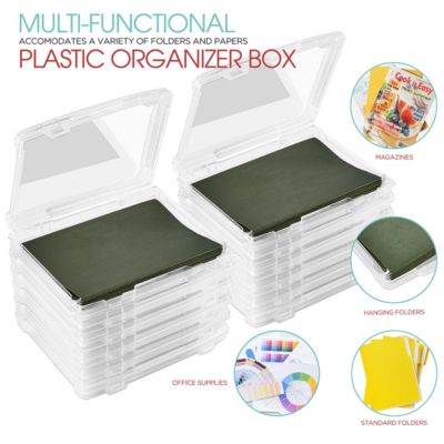Set of 12 Thin Hanging File Organizer Bin Clear Plastic Stackable for Document Storage