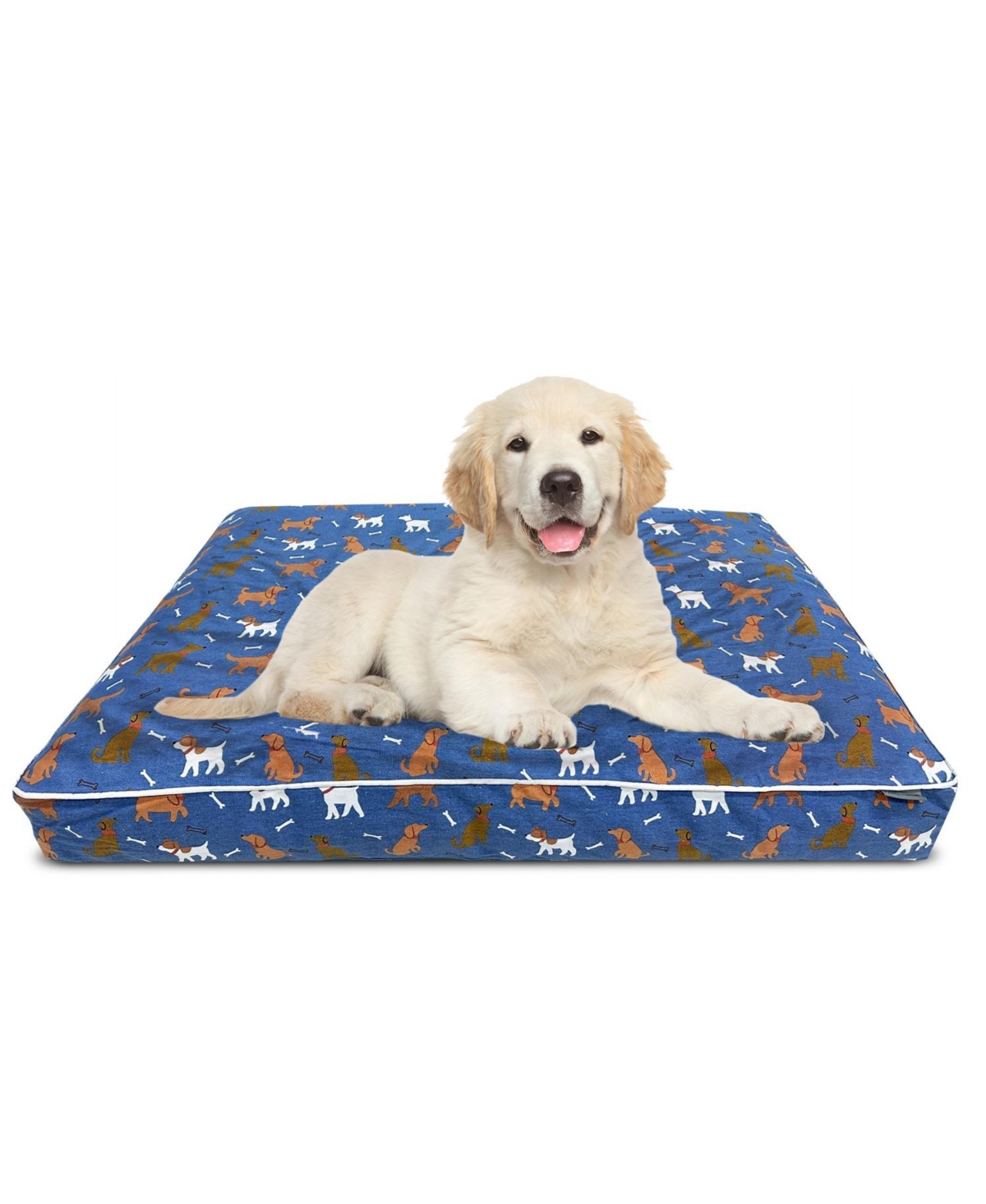 Paws and Decor Orthopedic Dog Bed With Dogs and Bones Print, Comfortable & Supportive Pet Bed for Joint Health, Ideal for All Breeds - Blu
