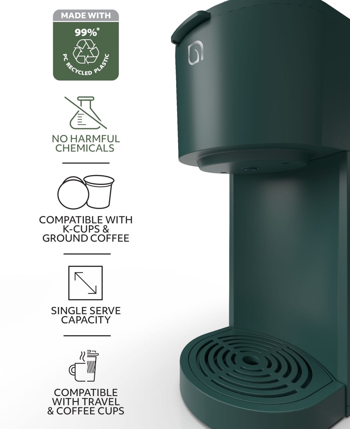 Willow Kitchen Compact Single Serve Coffee Maker - Compatible with K-Cup Pods Ground Coffee