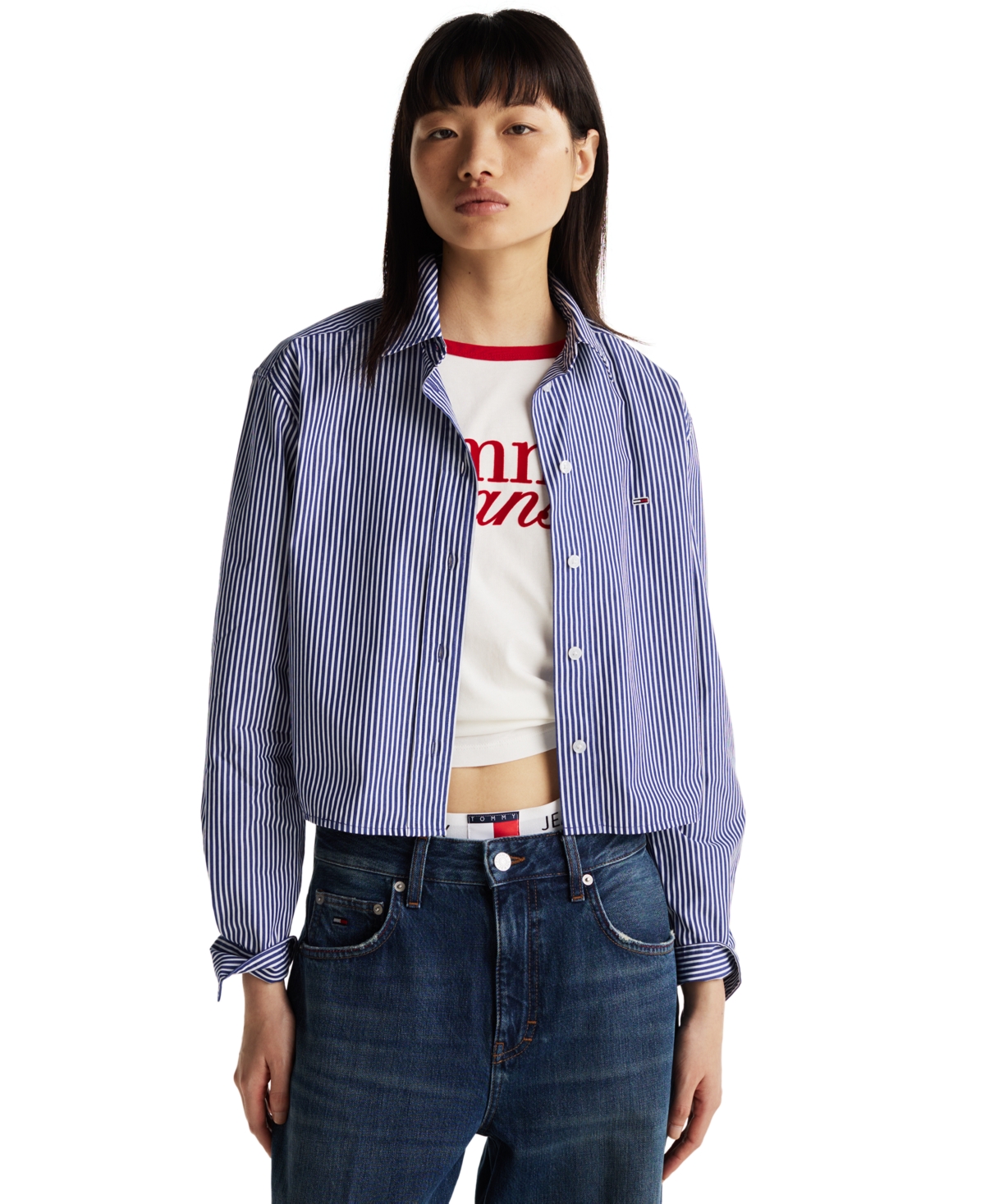 Tommy Jeans Women's Cropped Relaxed Poplin Shirt -WHITE STRIPE