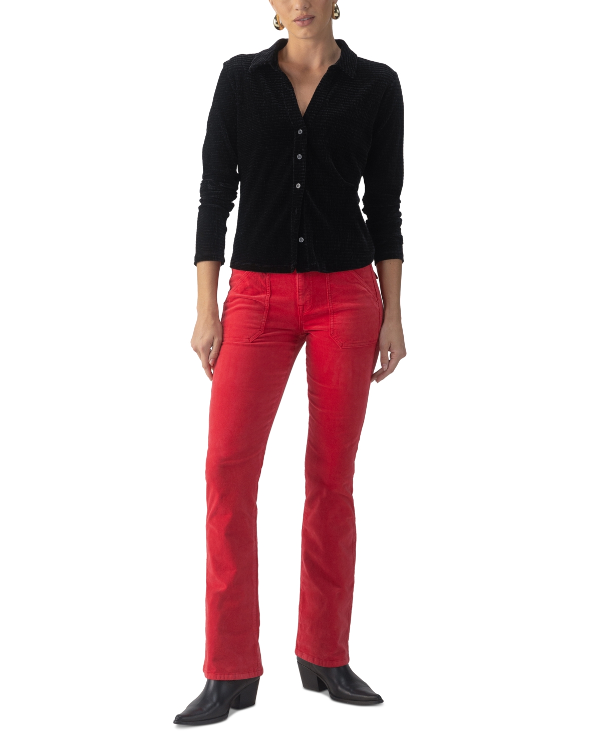 Sanctuary Textured Velvet Button-up Shirt In Black