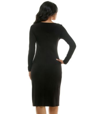 Women's Long Sleeve Square Neck Rib Midi Dress