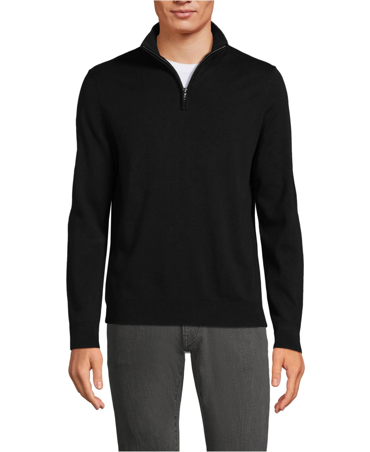 Lands' End Big & Tall Sleeve Fine Gauge Cotton Quarter Zip Sweater