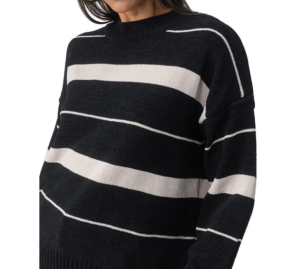 Sanctuary Modern Stripe Tunic Sweater In Black With Almond Stripe