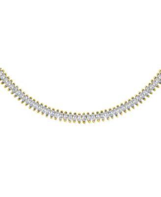 Art Deco Style Holiday Day Party Clear White Cubic Zirconia Marquise Formal Statement Tennis Necklace Prom Gold Plated