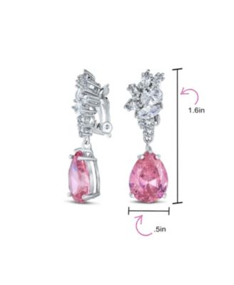 Cubic Zirconia CZ Statement Dangle Leaf Teardrop Formal Chandelier Clip On Earrings Silver Plated