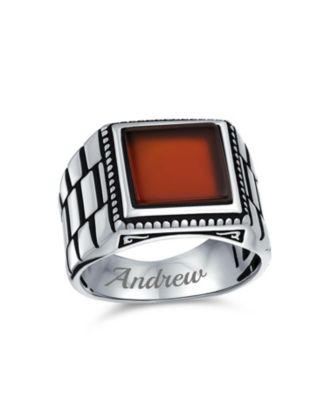 Natural Stone Square Signet Ring Band Style Heavy Oxidized .925 Sterling Silver